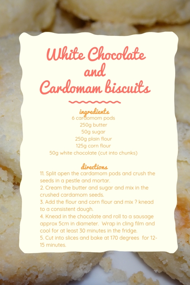 White Chocolate and Cardomam biscuits